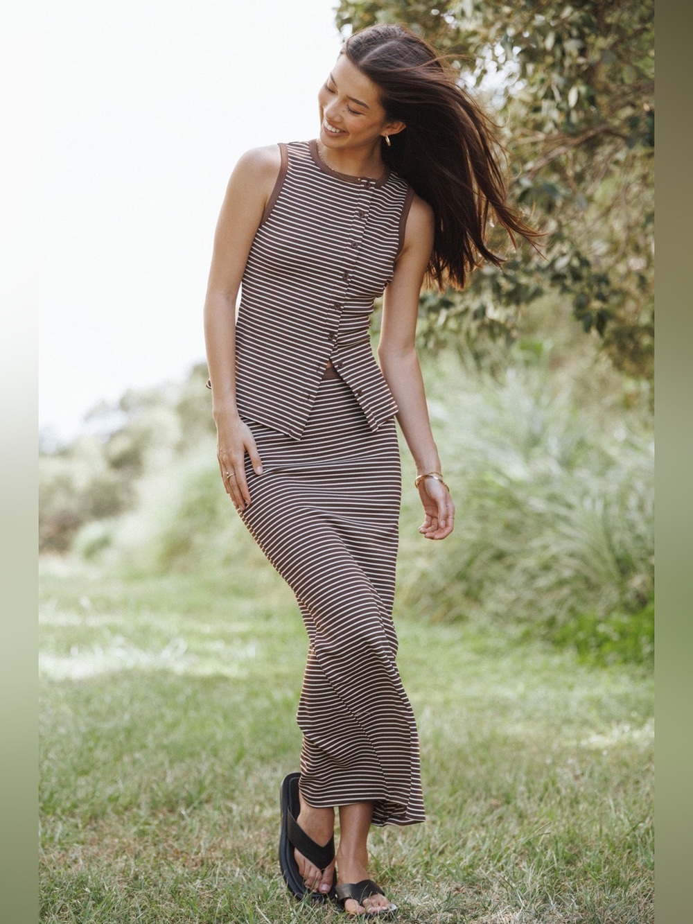 Petal and pup Adeline Two Piece Set Striped Brown and Cream